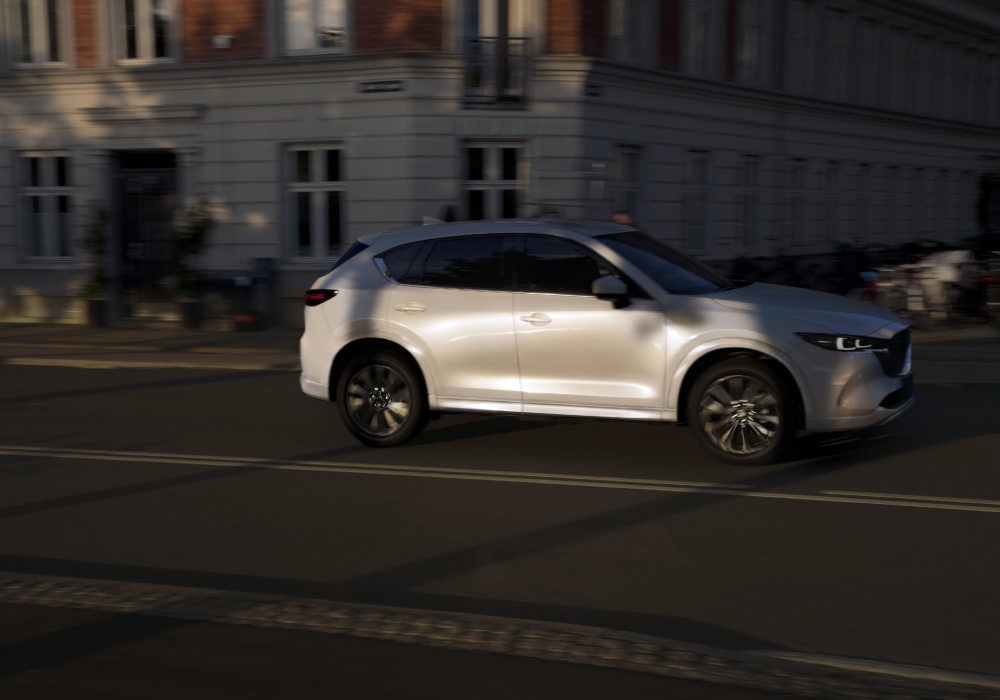 Señal informativa de tránsito y Mazda BT-50 circulando en carretera.