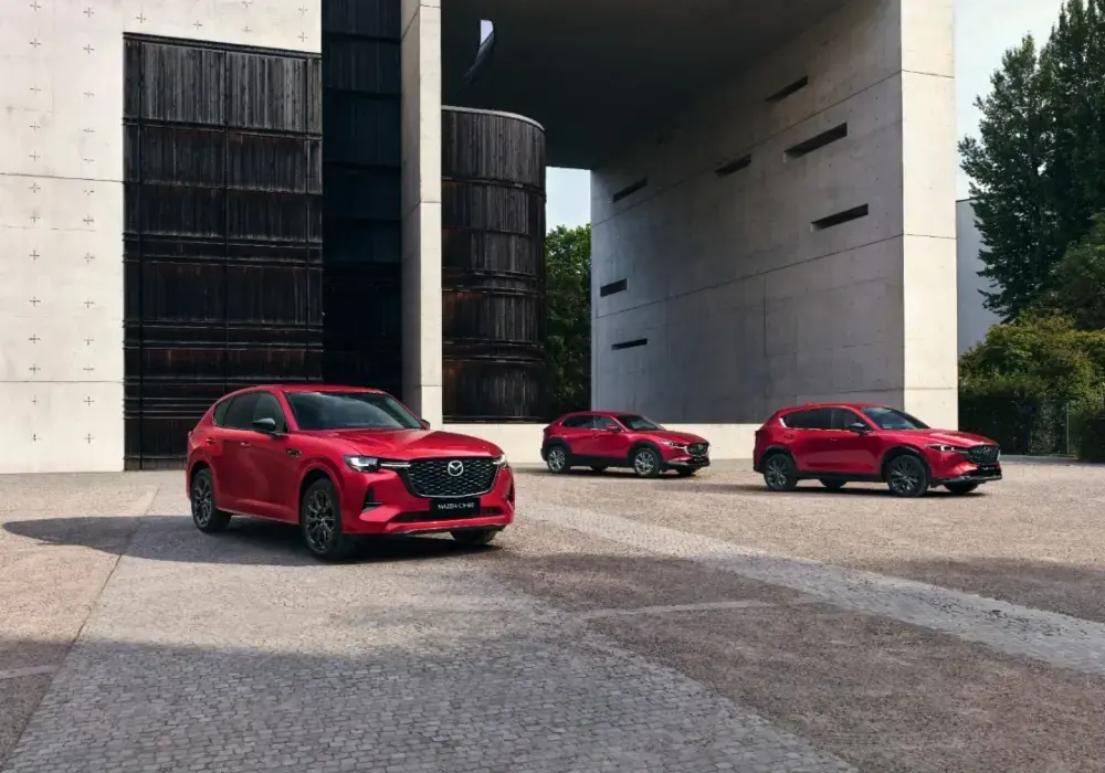 Modelos Mazda estacionados en un mirador.