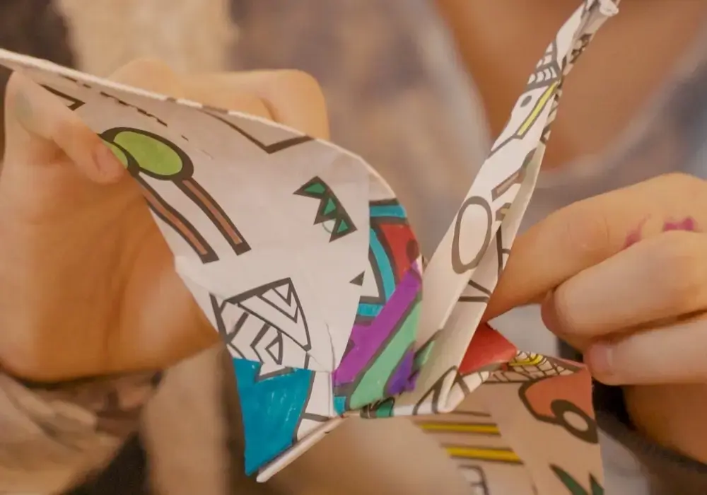 Grullas de origami color verde